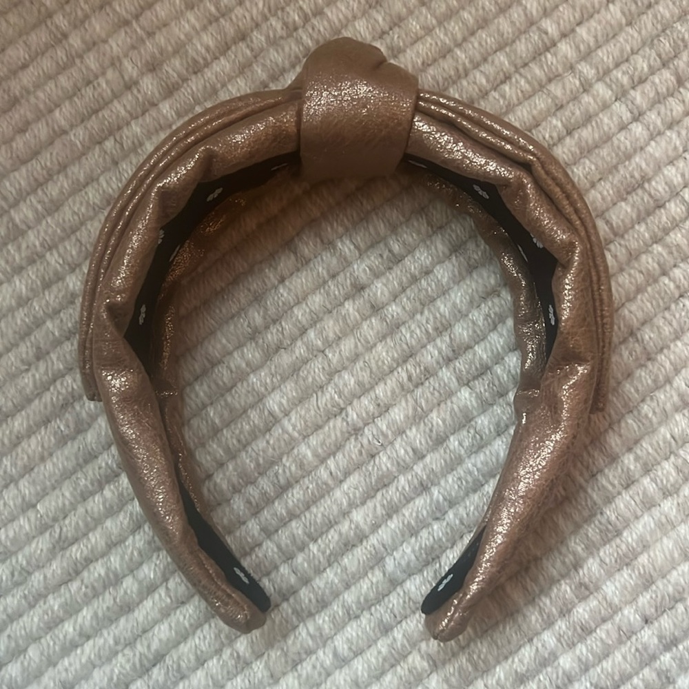 Lele Sadoughi Veronica Faux Leather Gold Bow Headband